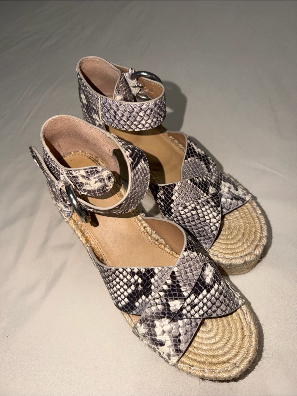 Marc Fisher Snake-Print Espadrille Wedge Sandals - Neutral Black & Cream